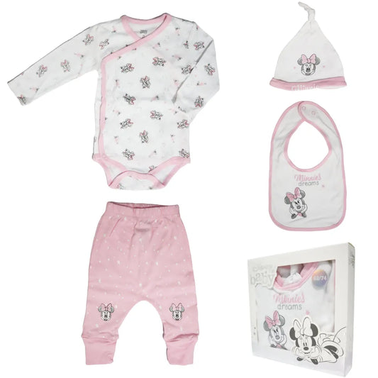 Disney Minnie Maus Baby 4 tlg Set Body Hose Lätzchen Mütze - WS-Trend.de Gr. 56 - 74 Baumwolle