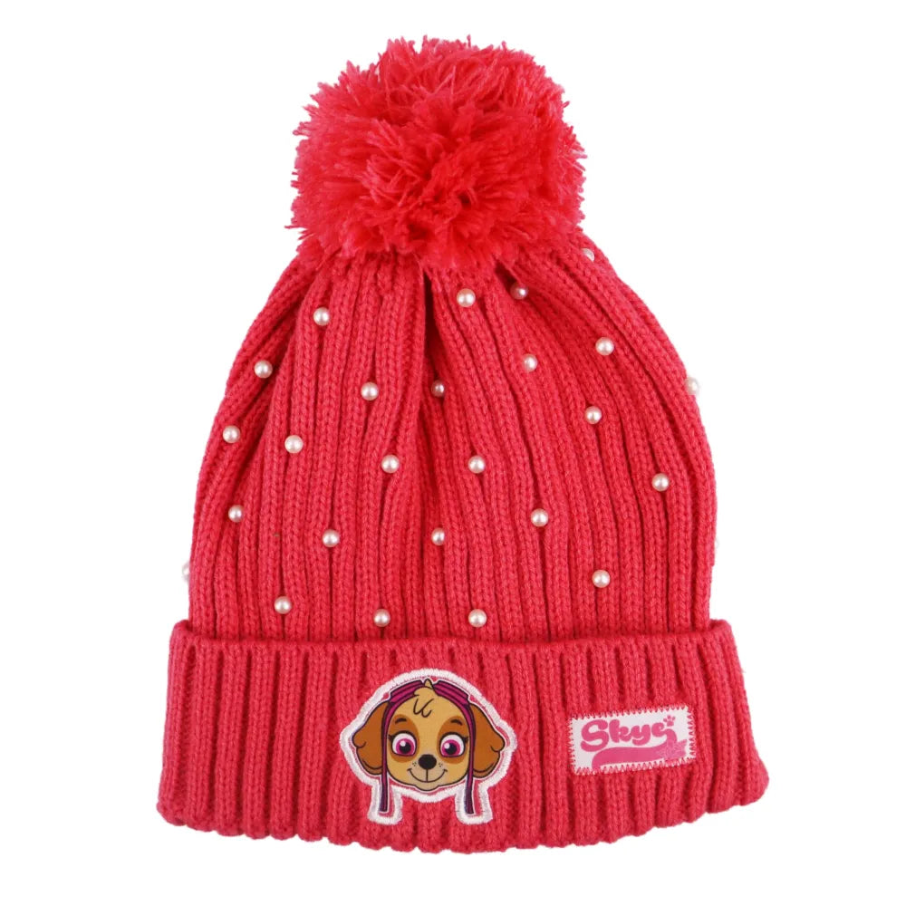 Paw Patrol Skye Kinder Winter Bommel Mütze mit Perlen plus Handschuhe - WS-Trend.de 52 54 Rosa