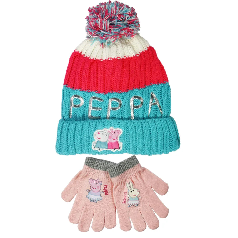 Peppa Wutz Pig Kinder Wintermütze Mütze Bommelmütze plus Handschuhe - WS-Trend.de