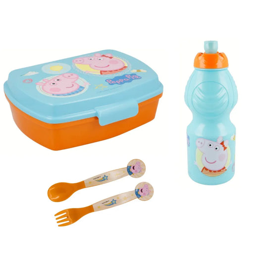 Peppa Wutz George 4er Set Lunchbox mit Trinkbecher und Besteck - WS-Trend.de Pig 4 teiliges Lunch - Brotdose - Trinkflasche