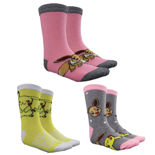 Pokemon Pikachu Evoli Socken 3-er Pack - WS-Trend.de Mädchen gestreift 3er Gr. 23 bis 34