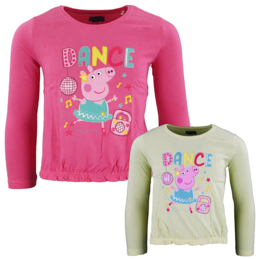 PEPPA Wutz Pig Kinder T-Shirt langarm Bluse Mädchen - WS-Trend.de 92-116 Rosa Gelb Baumwolle