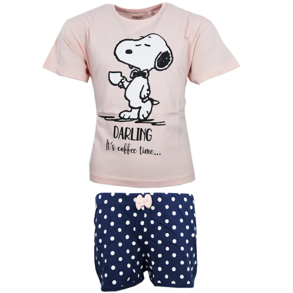 Snoopy Mädchen kurzarm Pyjama Schlafanzug Shirt Shorts - WS-Trend.de 134 - 164 Baumwolle