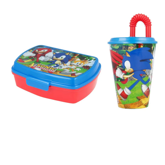 Sonic the Hedgehog 2 teiliges Lunch Set - Brotdose - Trinkbecher mit Halm - WS-Trend.de