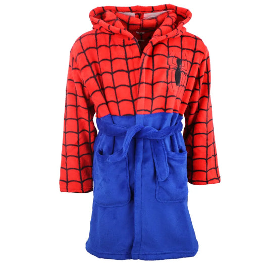 Marvel Spiderman Kinder Fleece Bademantel - WS-Trend.de Hausmantel mit Kapuze Gr. 98-128