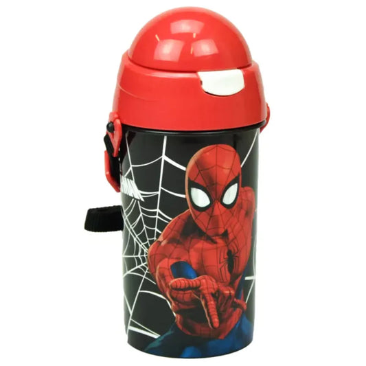 Marvel Spiderman Wasserflasche Trinkflasche Flasche 500 ml - WS-Trend.de mit Trinkhalm Gurt