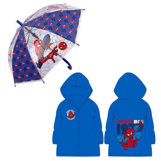 Marvel Spiderman Kinder Regenschirm plus Regenponcho - WS-Trend.de 104-134