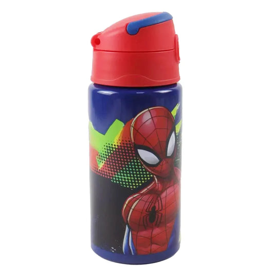 Marvel Spiderman Aluminium Wasserflasche Trinkflasche Flasche 500 ml - WS-Trend.de mit Trinkhalm Gurt