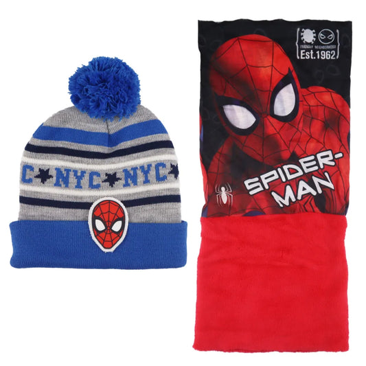 Spiderman Kinder Herbst Wintermütze plus Loop - WS-Trend.de Marvel - Winter Set Mütze Loopschal Schal Rot Blau