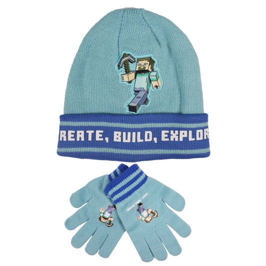 Minecraft Gamer Steve Kinder 2tlg Set Wintermütze Mütze plus Handschuhe - WS-Trend.de 54 56