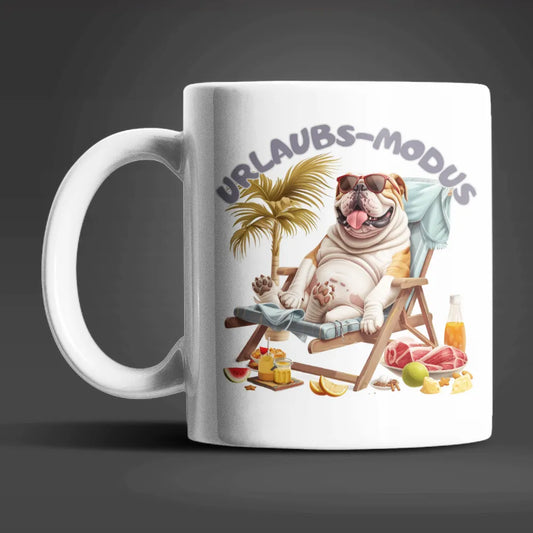 Bulldogge Urlaubs-Modus lustige Keramik Kaffeetasse Teetasse Tasse Geschenkidee - WS-Trend.de