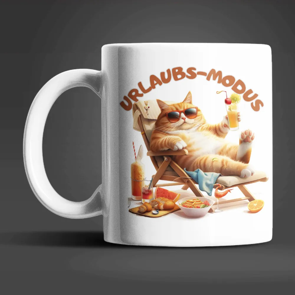 Katze Kater Urlaubs-Modus Keramik Kaffeetasse Teetasse Tasse Geschenkidee - WS-Trend.de