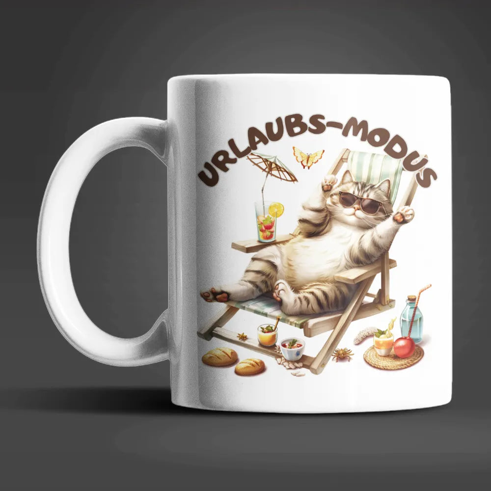 Katze Kater Urlaubs-Modus Keramik Kaffeetasse Teetasse Tasse Geschenkidee - WS-Trend.de