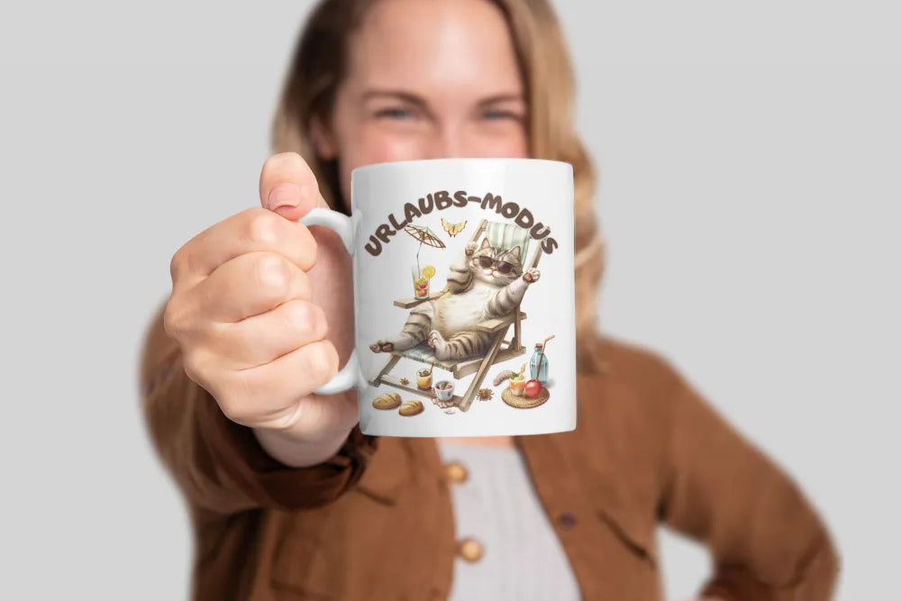 Katze Kater Urlaubs-Modus Keramik Kaffeetasse Teetasse Tasse Geschenkidee - WS-Trend.de