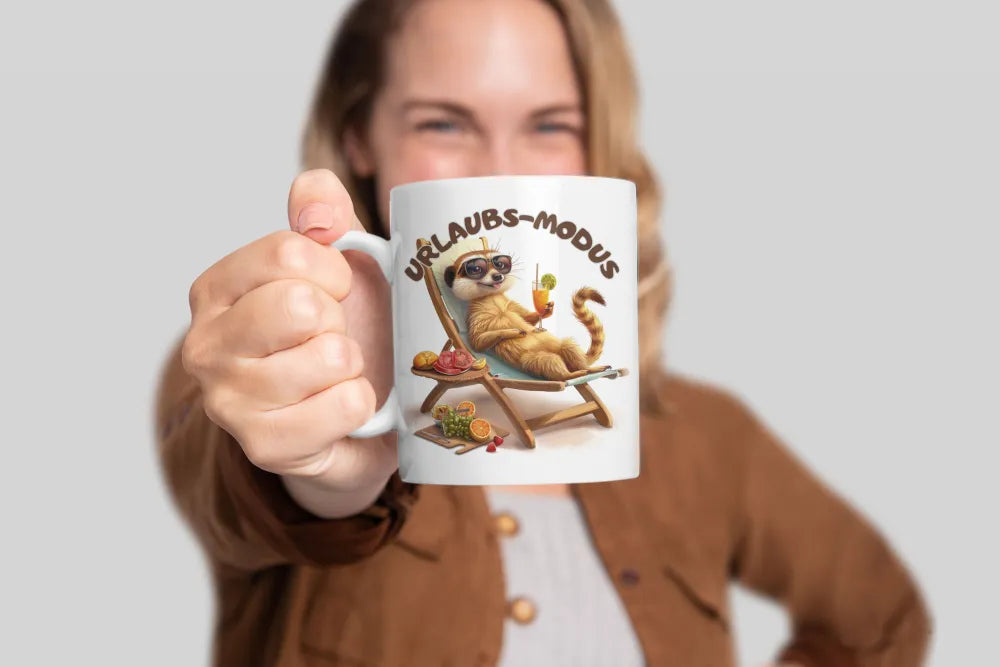 Erdmännchen Urlaubs-Modus Keramik Kaffeetasse Teetasse Tasse Geschenkidee - WS-Trend.de