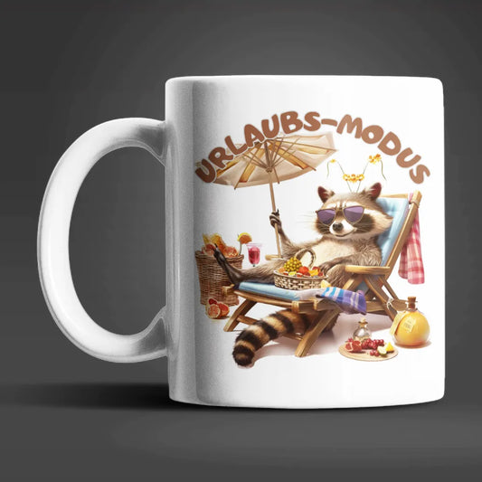 Waschbär Urlaubs-Modus Keramik Kaffeetasse Teetasse Tasse Geschenkidee - WS-Trend.de