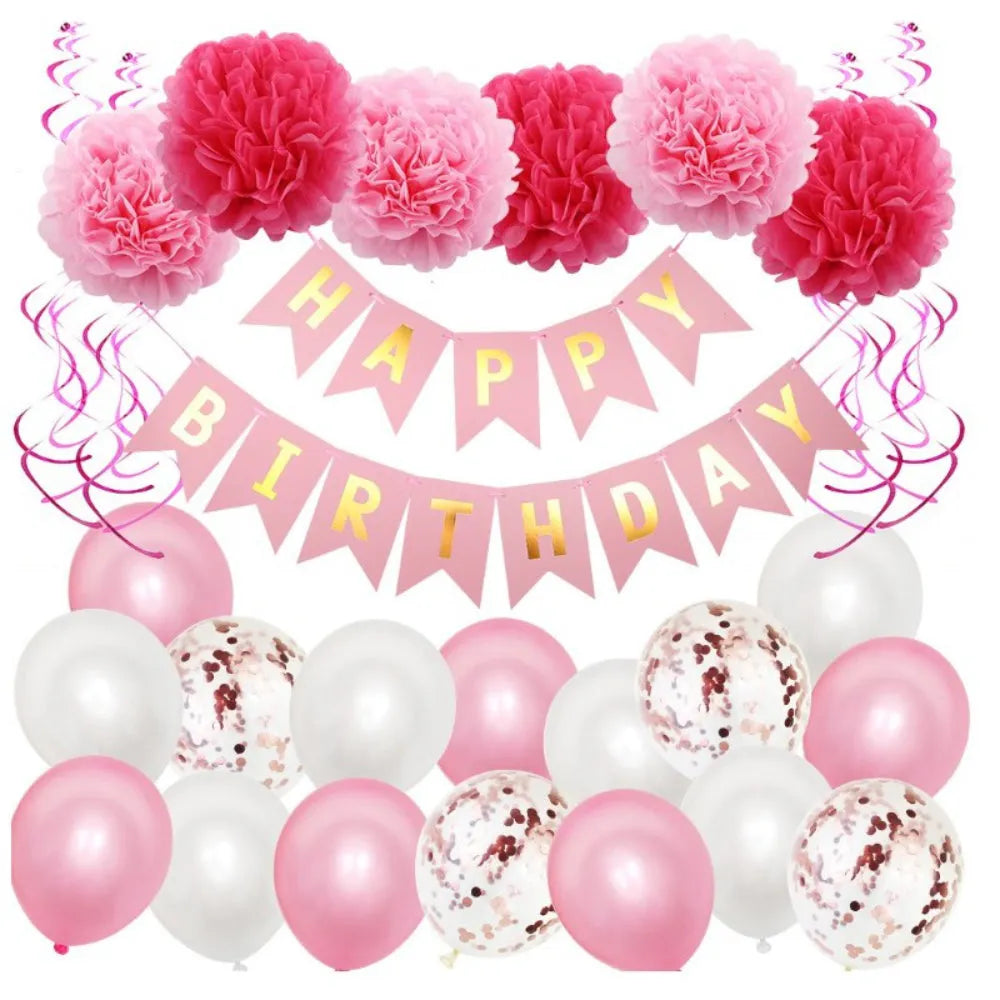 Happy Birthday Luftballons Geburtstag Party Deko Set 24 teilig Rosa - WS-Trend.de