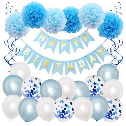 Happy Birthday Luftballons Geburtstag Party Deko Set 24 teilig Blau - WS-Trend.de